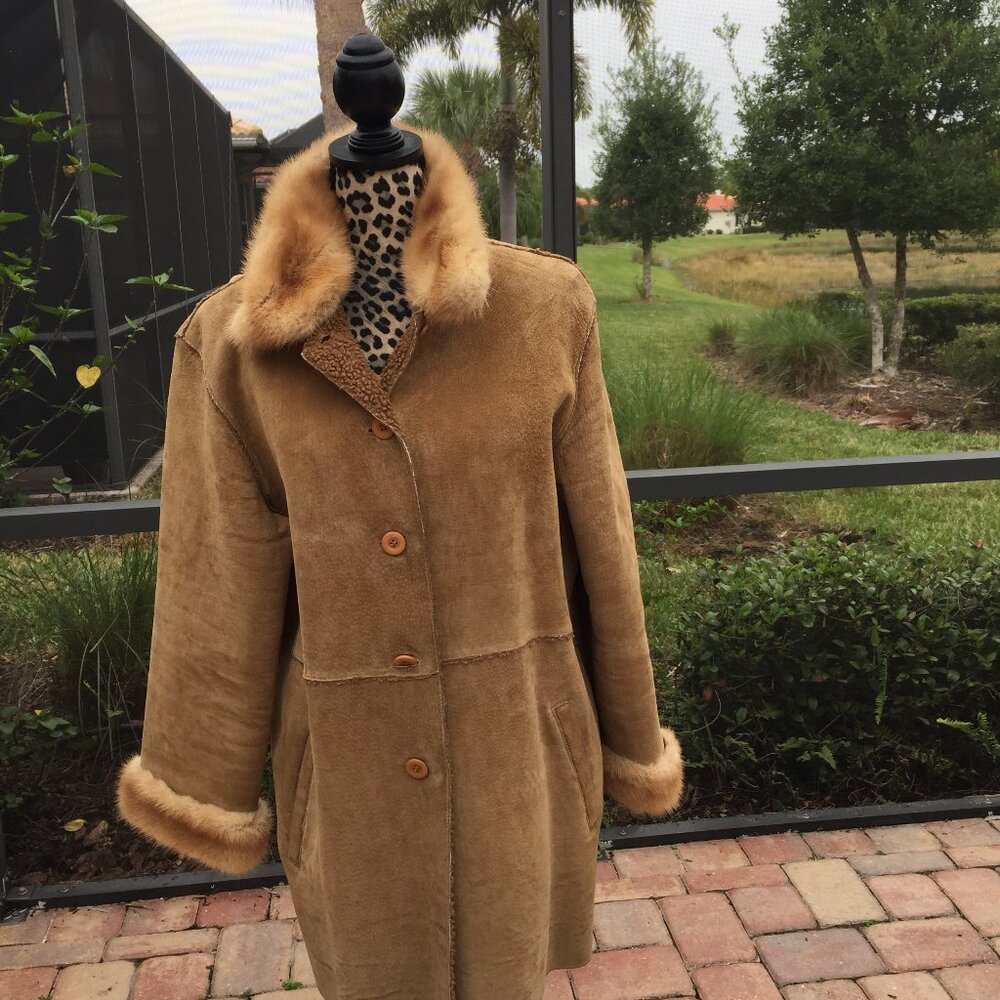 Suede coat, custom made size 14 tan color